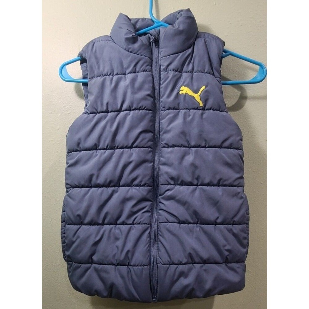 Puma Sleeveless Puffer Jacket Youth Small 7/8 Full Zip Polyester Blue Pockets
